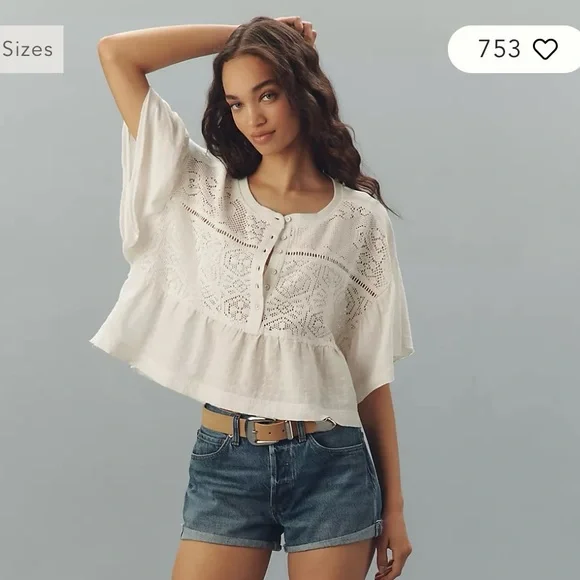 Pilcro Anthropologie White Lace Detail Top nwt - Picture 3 of 15